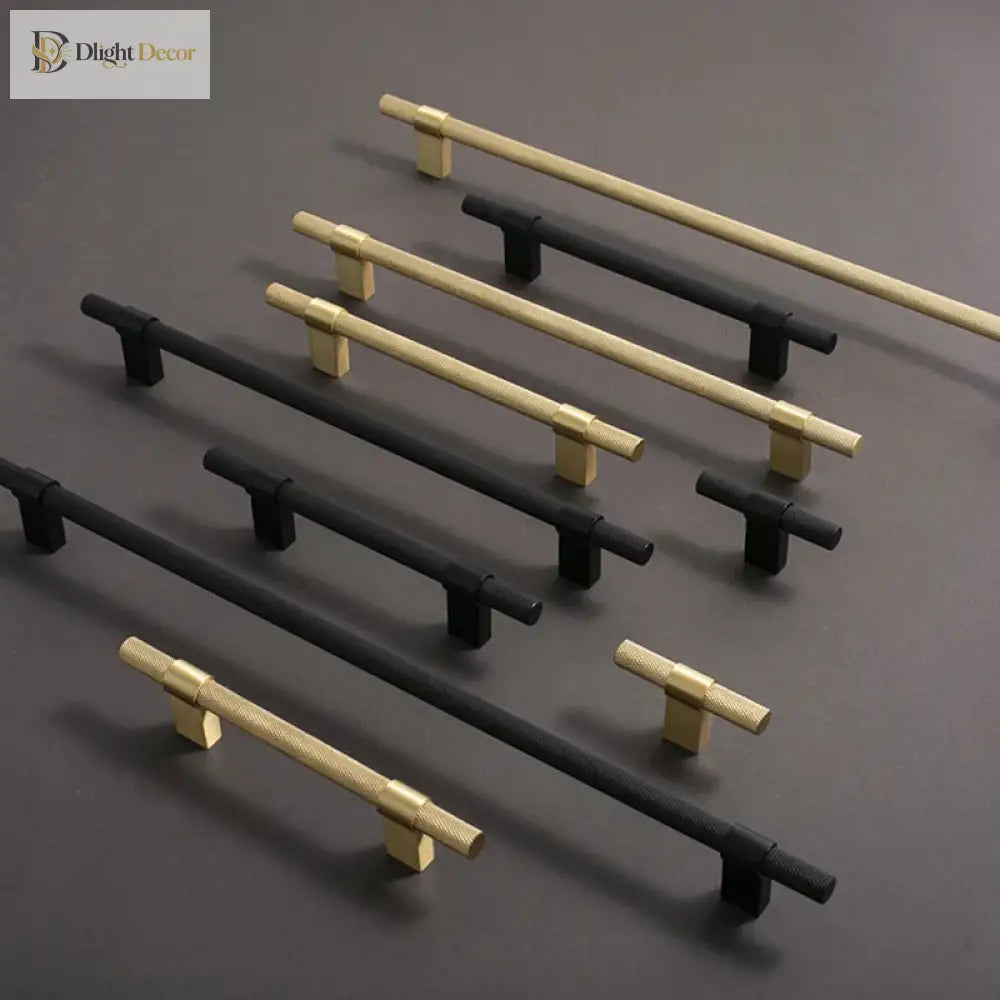 Gold Black Textured Furniture Handle Brass Wardrobe Mesh Pulls Drawer Cabinet Knobs Modern French Door Bar Handles
