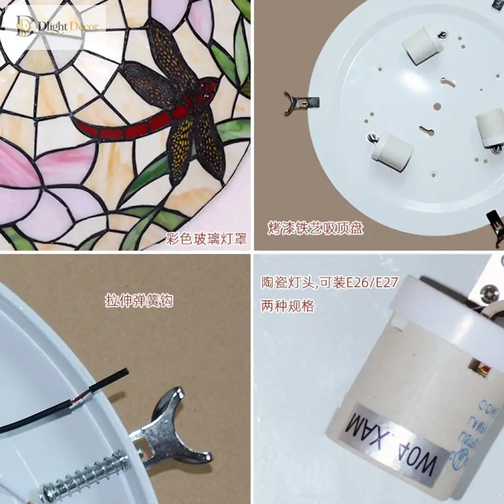 Tiffany Stained Glass Round Ultra - Thin Ceiling Lamp - Elegance For Balconies Corridors Bedrooms