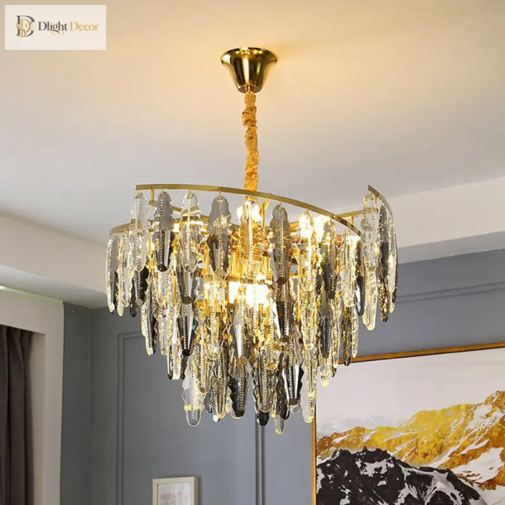 Trinity Modern Crystal Chandelier - Smoke Grey 10 - Light Pendant (Leaf Design)