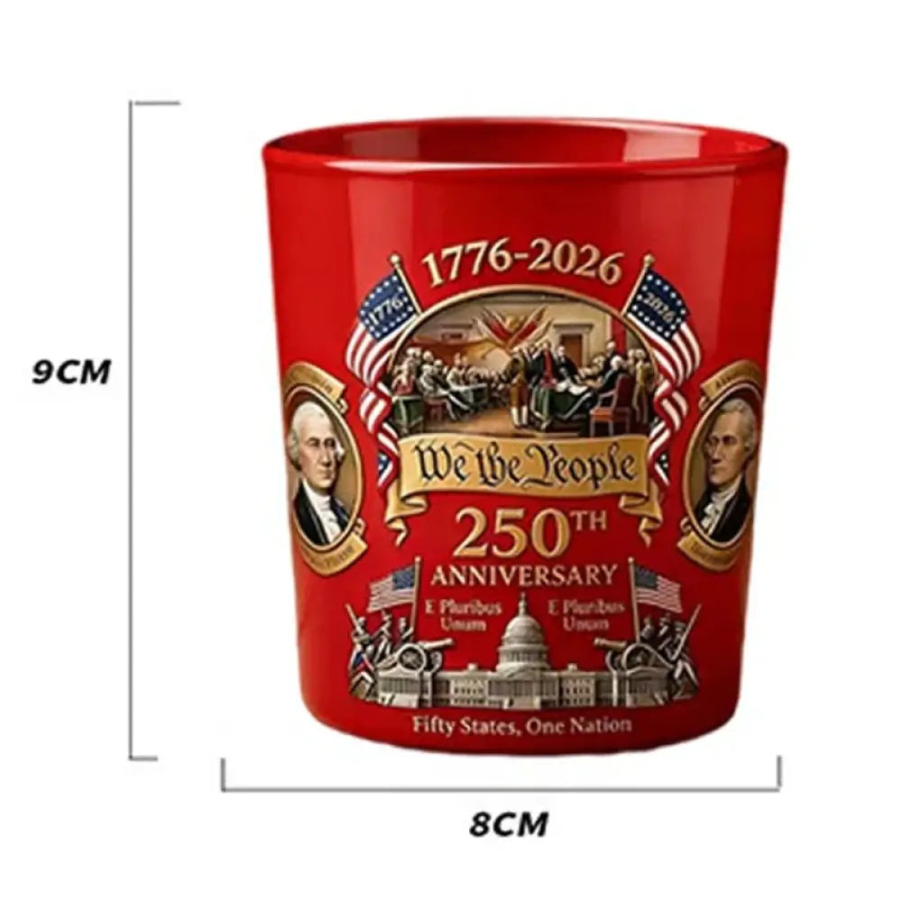 Red patriotic whiskey tumbler with 1776–2026 “We the People” 250th anniversary graphic