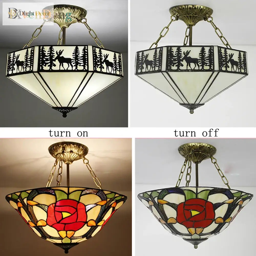Vintage Mediterranean Tiffany Stained Glass Ceiling Lights - Elegance For Living Rooms Bedrooms