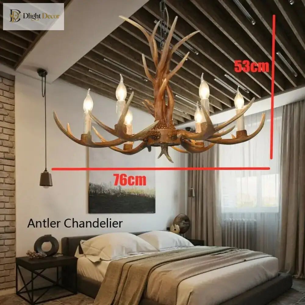 Vintage Resin Deer Horn Antler Chandelier - A Rustic Touch For Restaurant Bedroom And Living Room