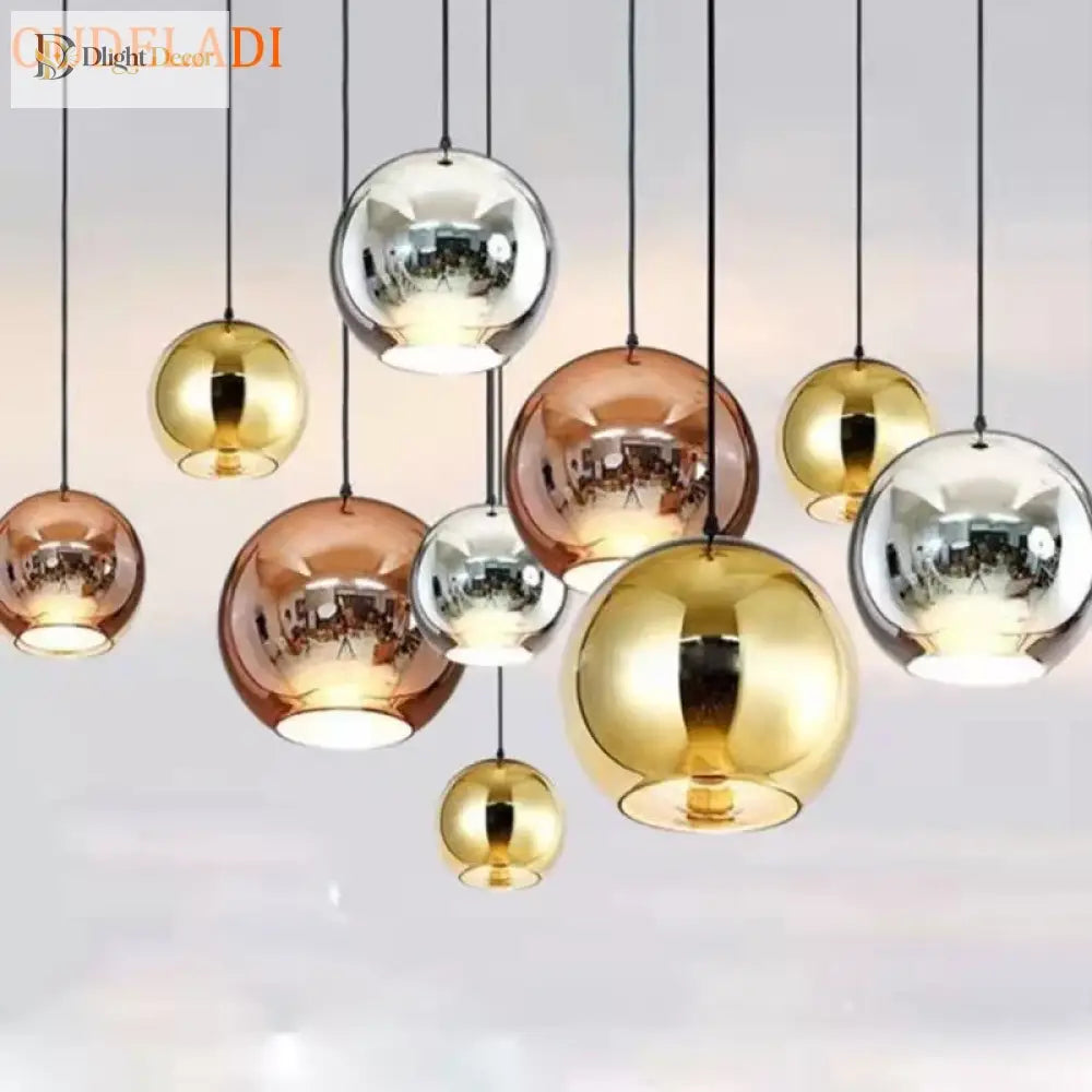 Vintage Loft Pendant Lights With Plated Copper Gold And Silver Accents - Glass Ball Hanging Lamp