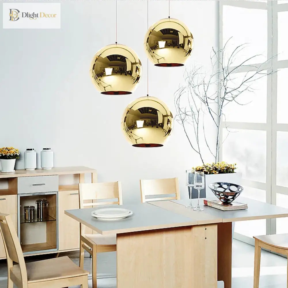 Vintage Loft Pendant Lights With Plated Copper Gold And Silver Accents - Glass Ball Hanging Lamp