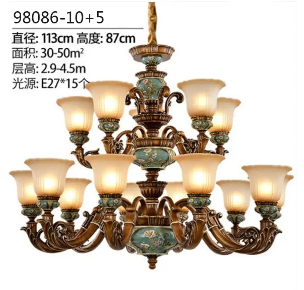 15 Heads D113xH87cm European Vintage Resin Chandelier variant