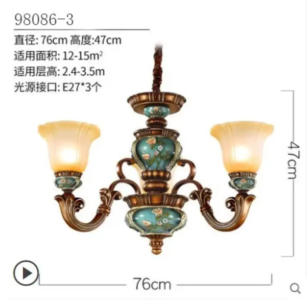 3 Heads D76xH47cm European Vintage Resin Chandelier variant
