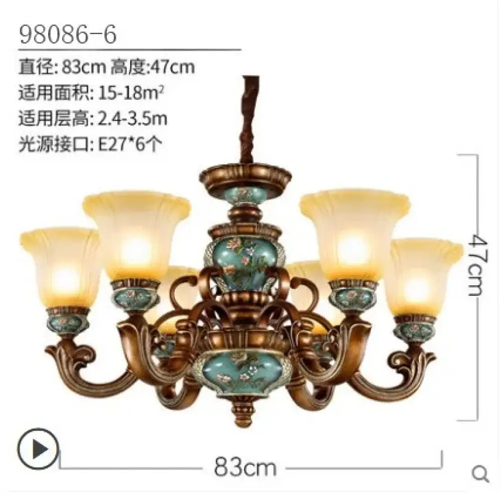 6 Heads D83xH47cm European Vintage Resin Chandelier variant