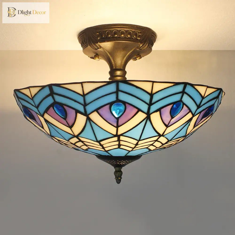 Vintage Tiffany Stained Glass Ceiling Lights - Mediterranean Baroque Hanging Lamp For Living Room