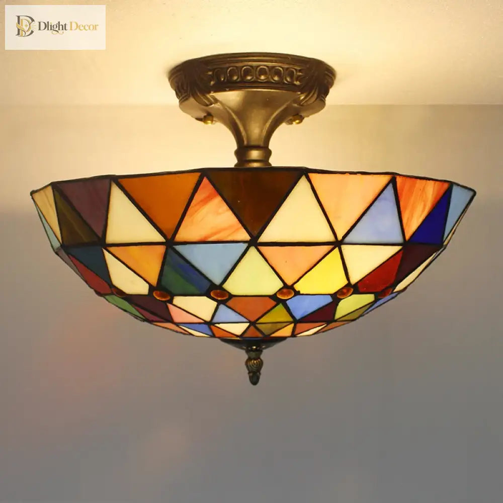Vintage Tiffany Stained Glass Ceiling Lights - Mediterranean Baroque Hanging Lamp For Living Room