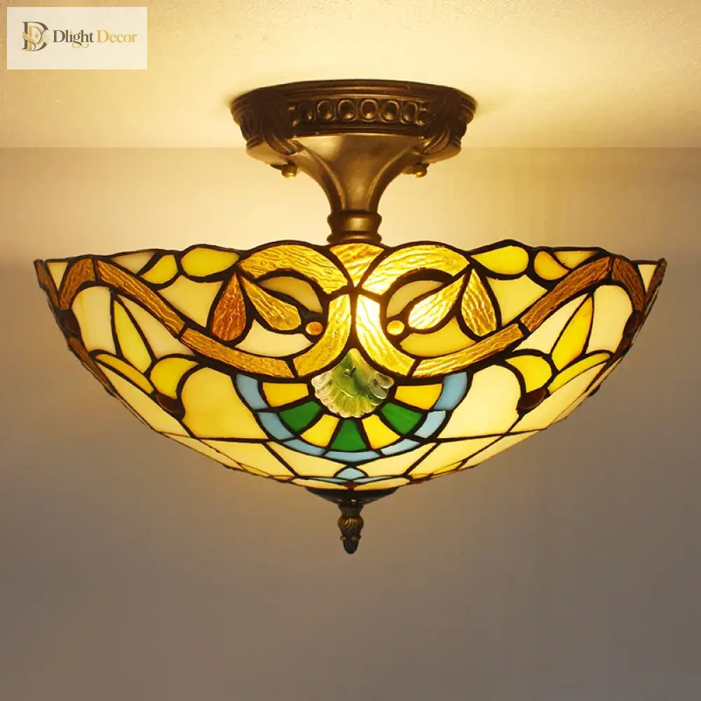 Vintage Tiffany Stained Glass Ceiling Lights - Mediterranean Baroque Hanging Lamp For Living Room