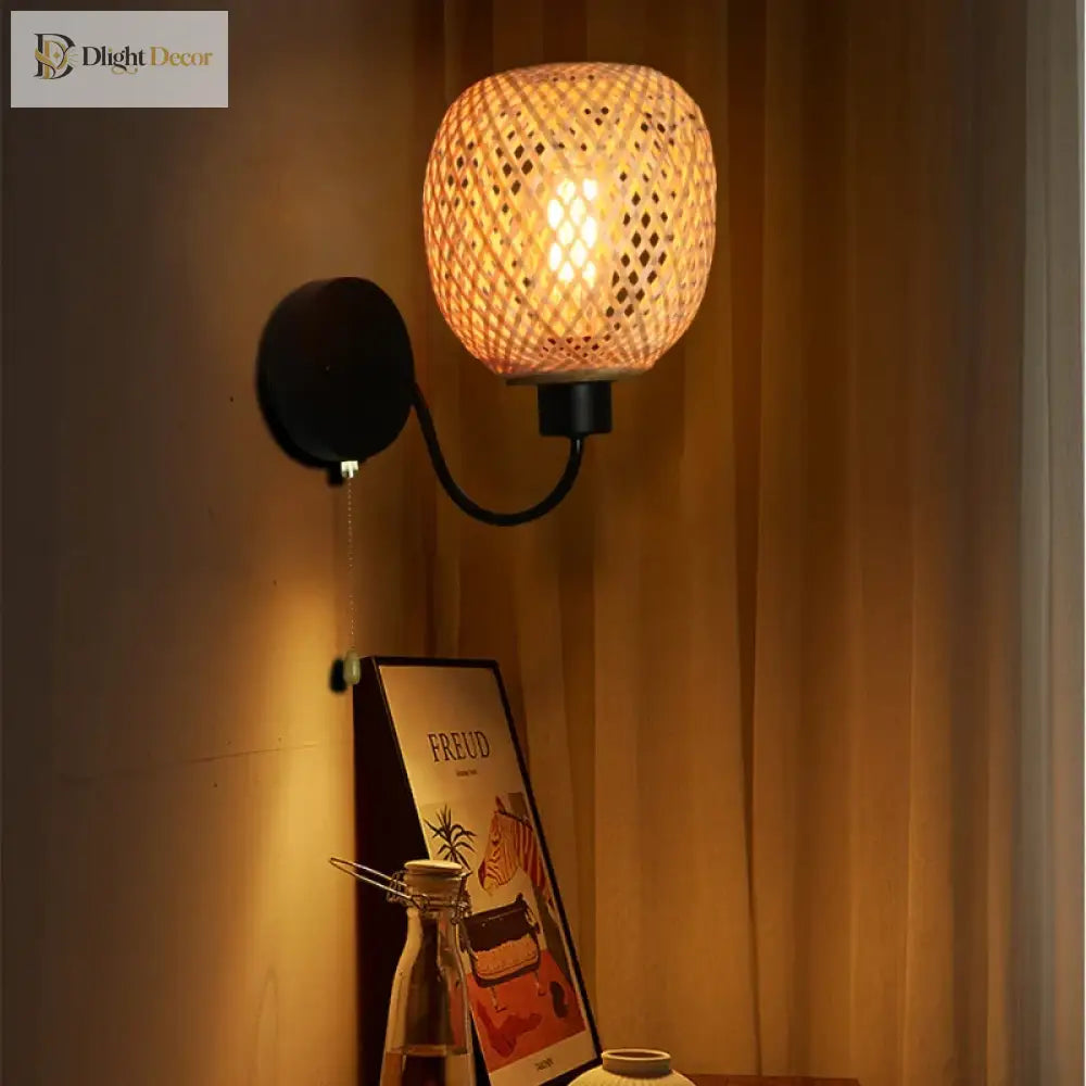 Vintage Rattan Bamboo Wall Sconce - Retro Lighting For Dining Bedroom And More Wall Lamp