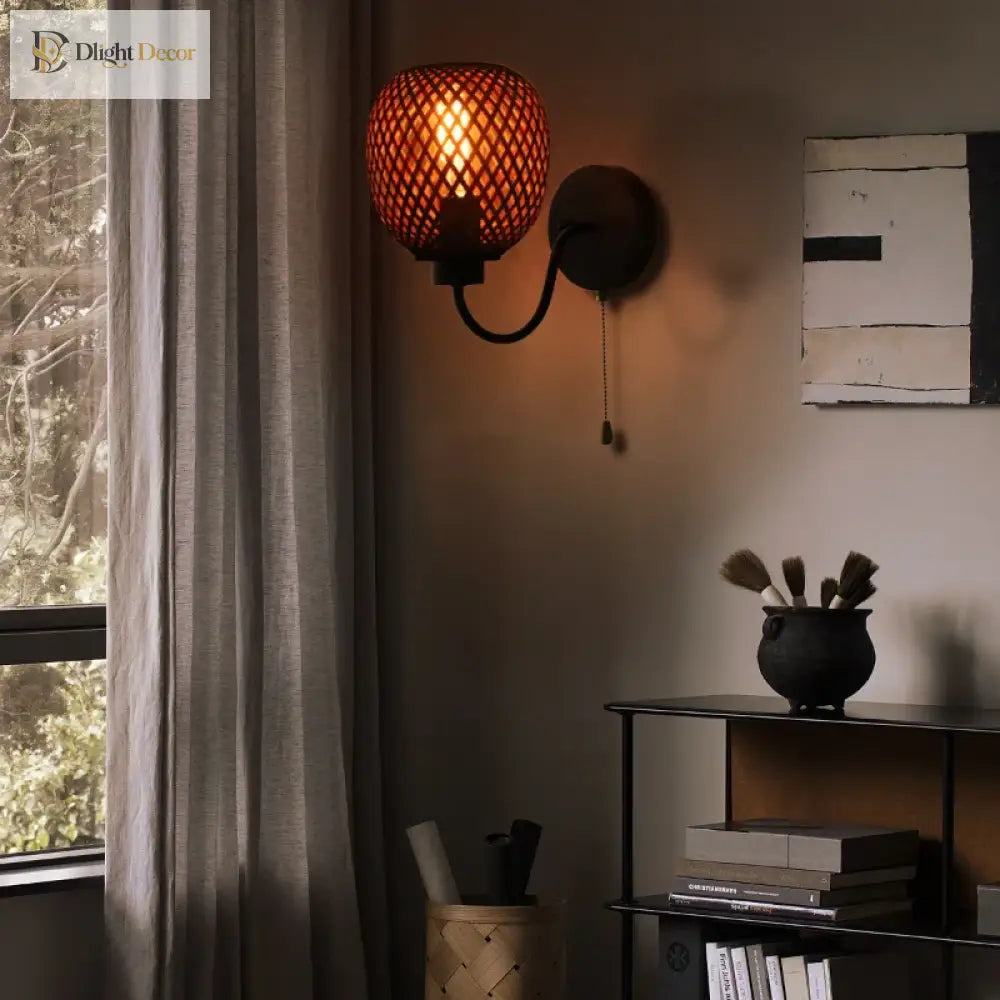 Vintage Rattan Bamboo Wall Sconce - Retro Lighting For Dining Bedroom And More Wall Lamp