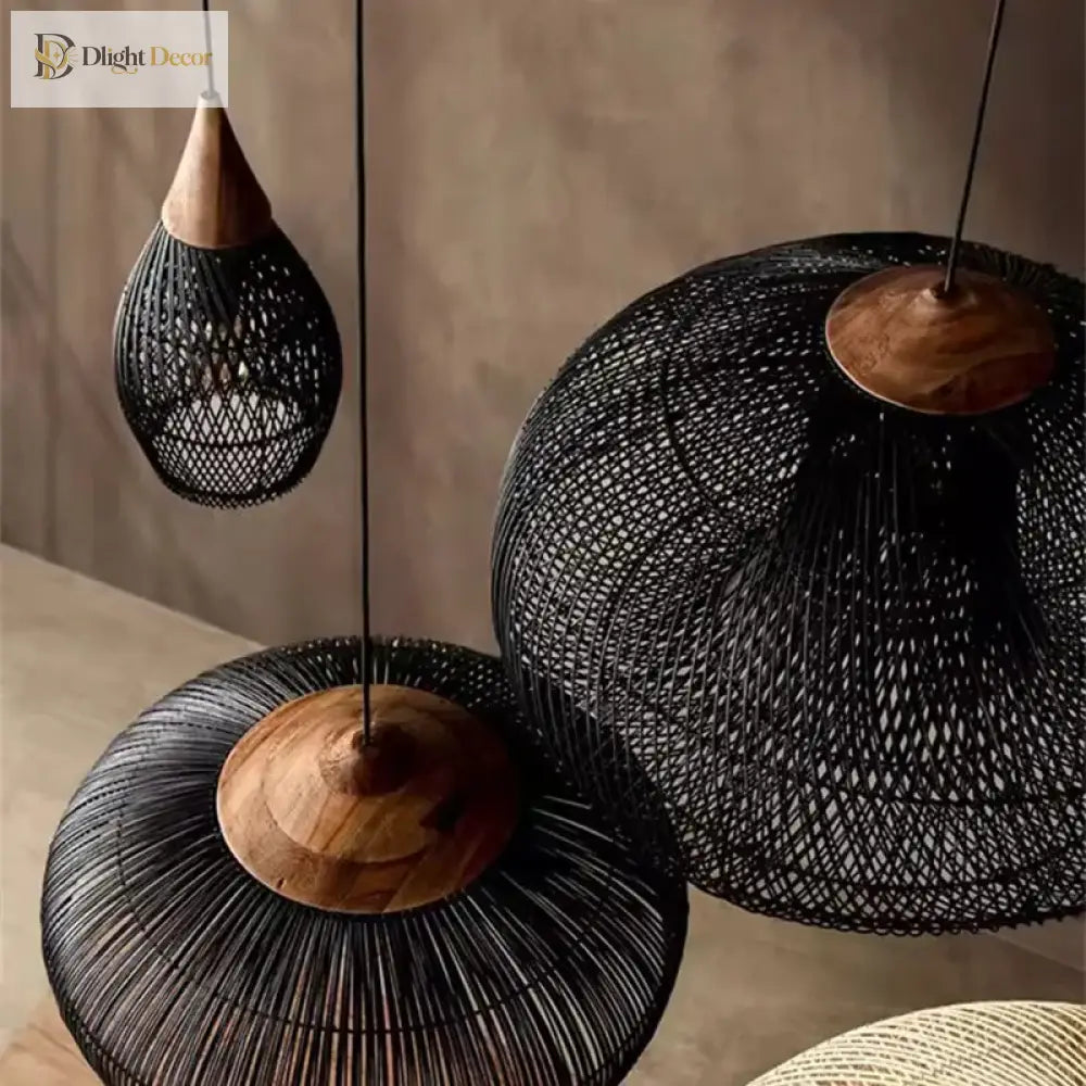 Wabi-Sabi Handwoven Rattan Pendant Light – product view 2