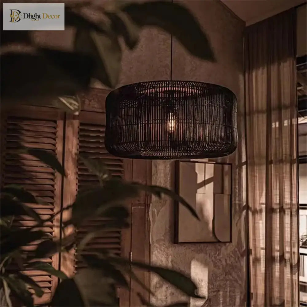 Wabi - Sabi Vintage Rattan Pendant Light - Hand - Woven Japanese Style Elegance For Dining Room