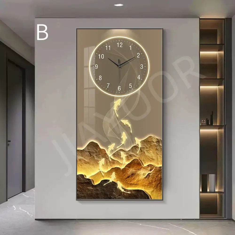 Dlight Decor Wall Clock Lamp with Crystal Glow B / 140X70cm / NON dimm cool light|Black border Wall Art
