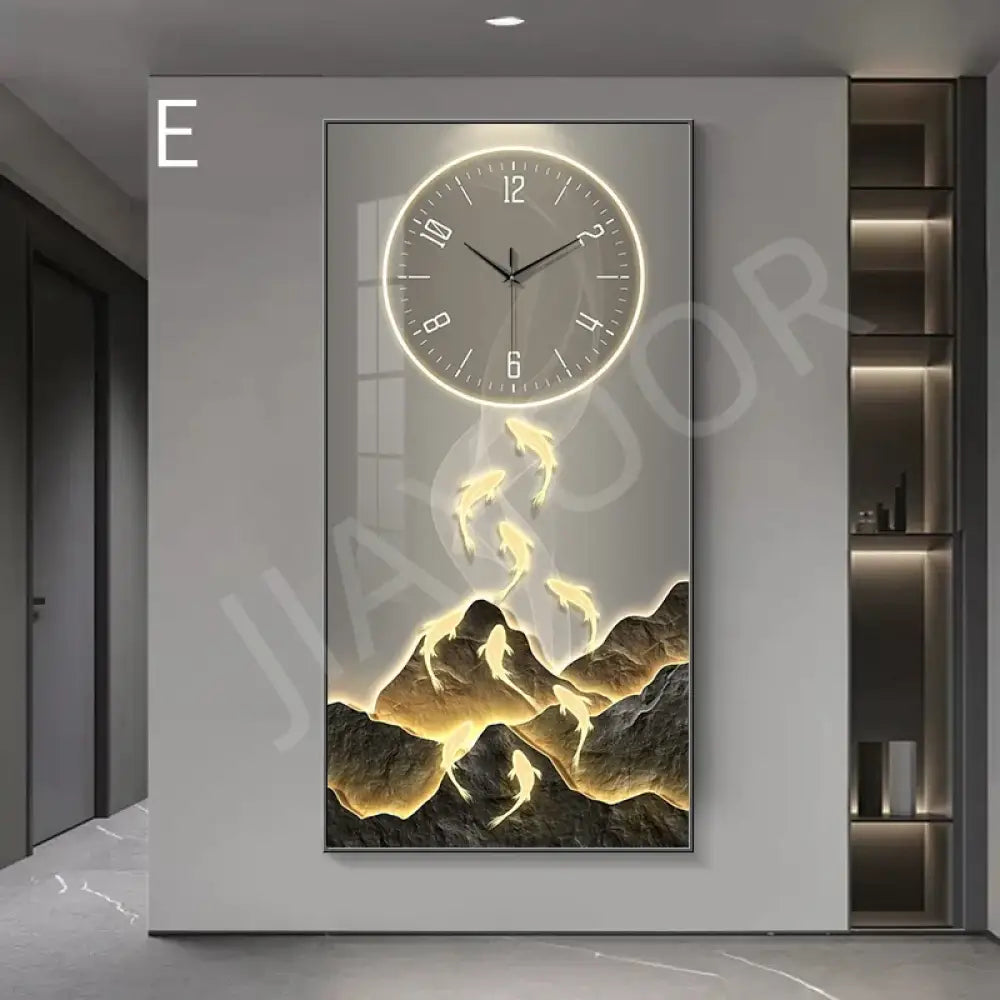 Dlight Decor Wall Clock Lamp with Crystal Glow E / 140X70cm / NON dimm cool light|Black border Wall Art