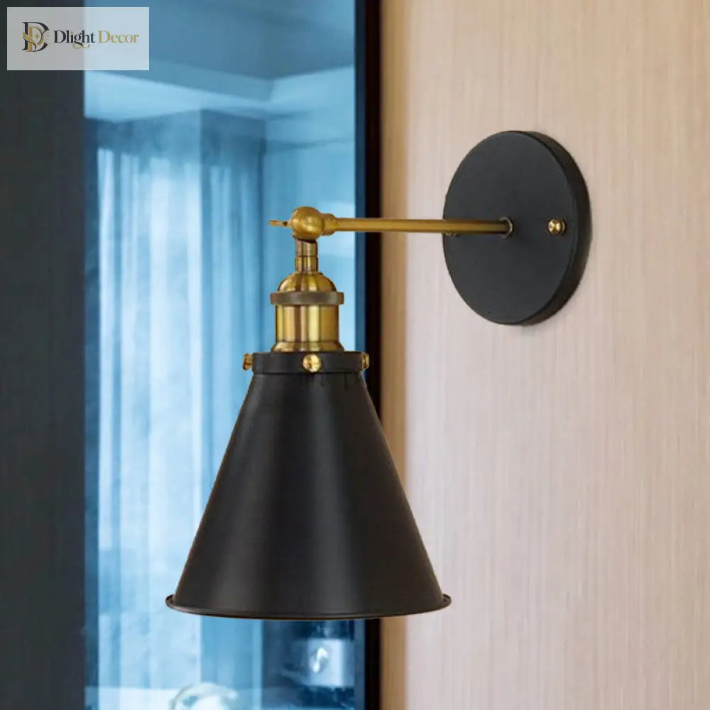 Embrace Industrial Chic With The Black And Brass Conic Sconce Wall Light