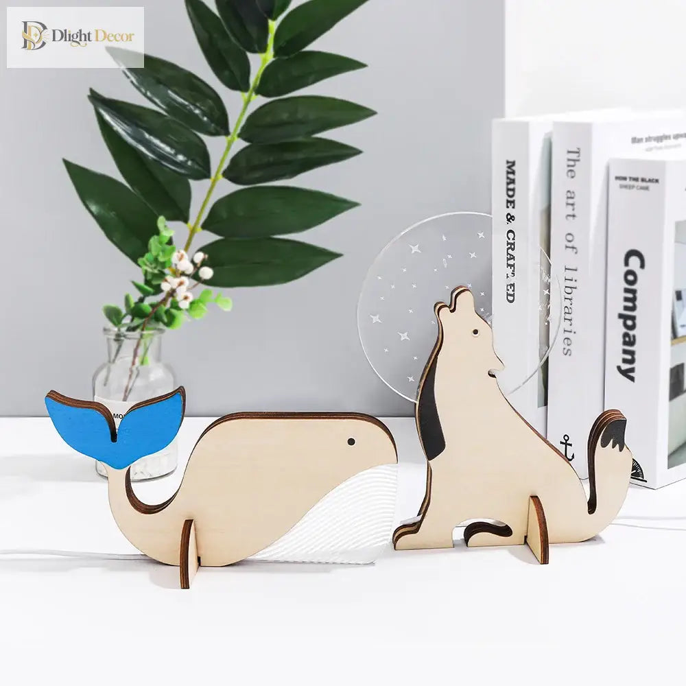 Wood And Acrylic Animals Led Night Light - Charming Decor For Children’s Bedrooms Table Lamp
