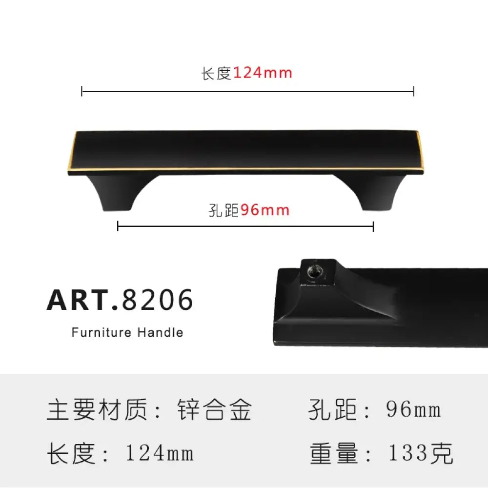 Zinc Alloy Solid Cabinet Door Handles – Modern Minimalist Knobs for Wardrobe and Kitchen Furniture 8206-96 Handles