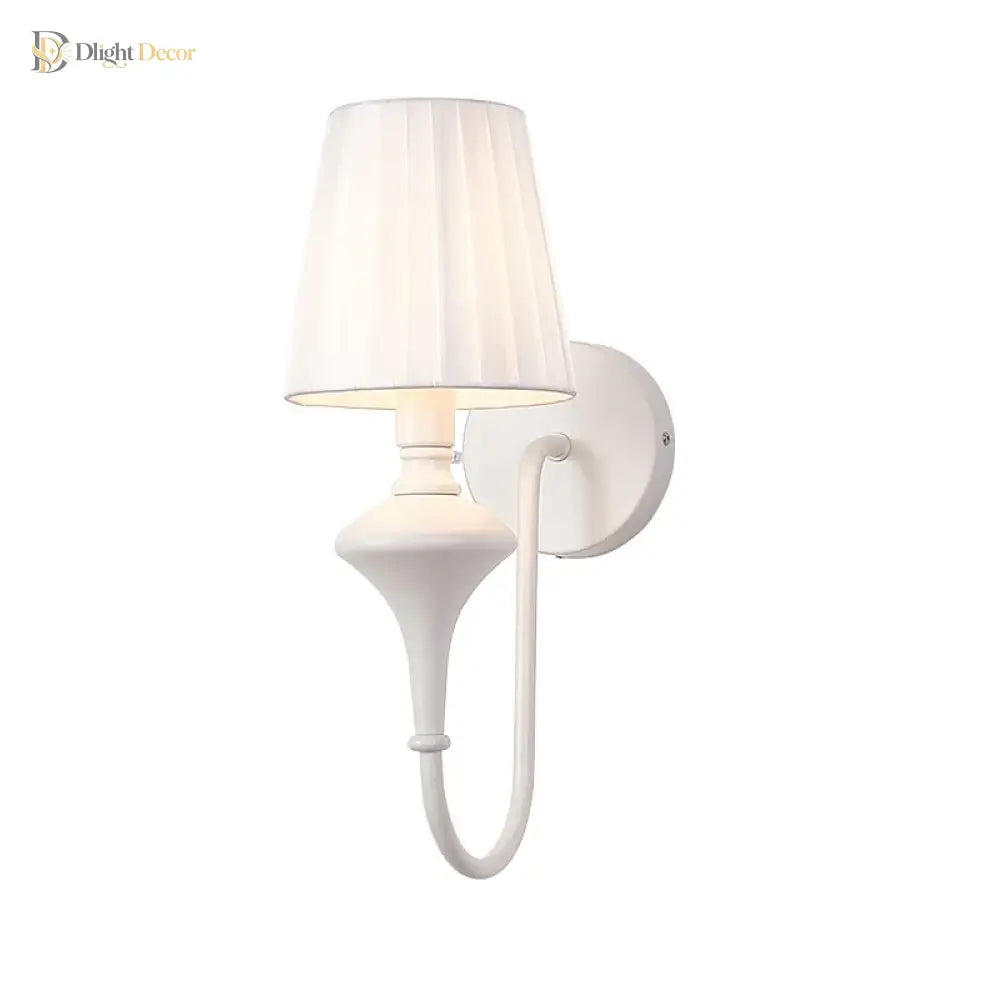 Modern Elegant White Fabric Shade Wall Lamps - 1 - Light Romantic E14 Socket Bedside Sconce Light
