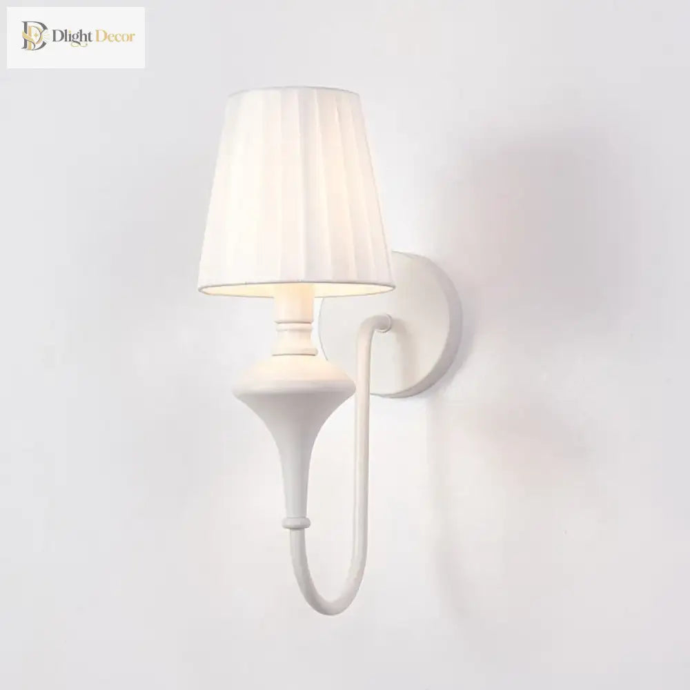 Modern Elegant White Fabric Shade Wall Lamps - 1 - Light Romantic E14 Socket Bedside Sconce Light