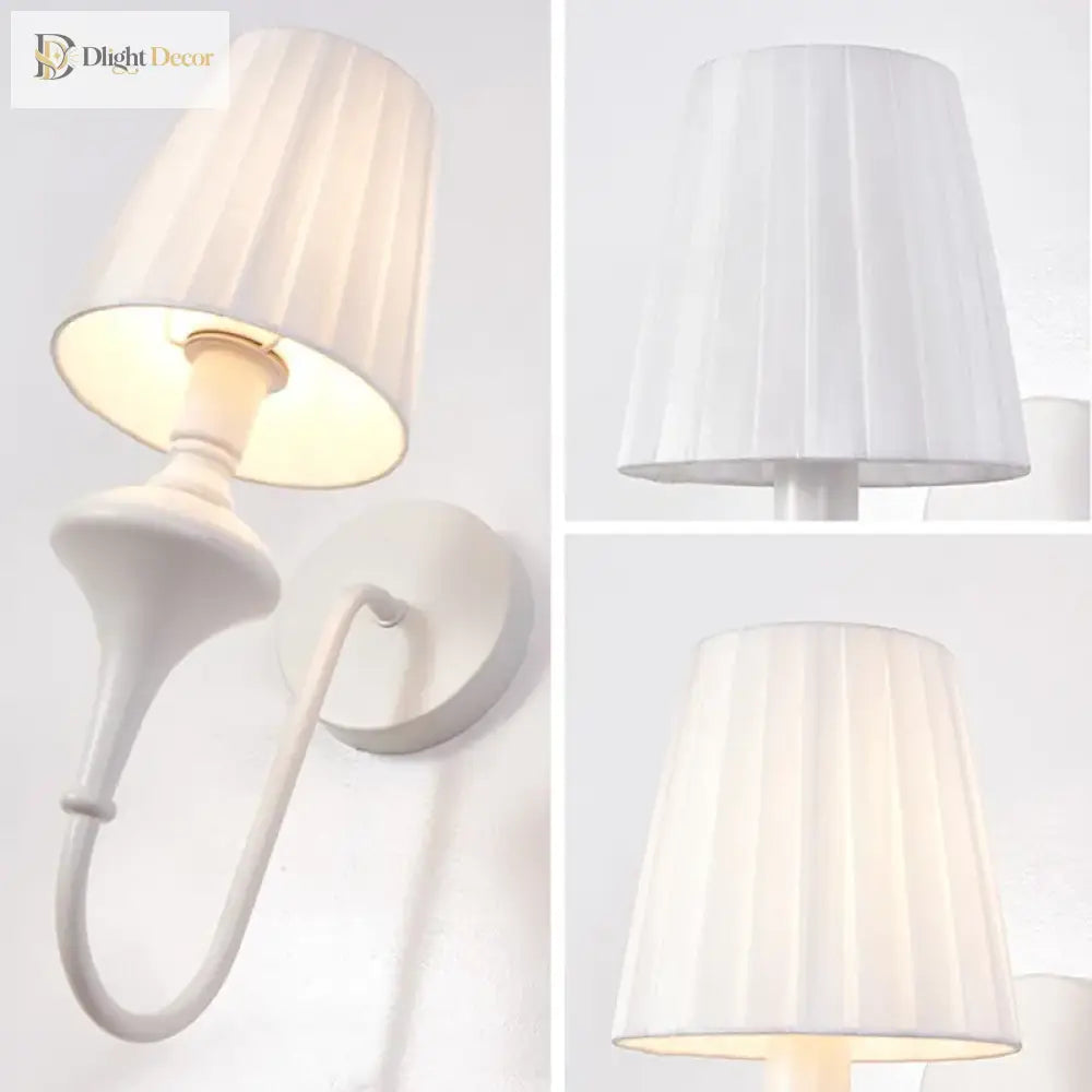 Modern Elegant White Fabric Shade Wall Lamps - 1 - Light Romantic E14 Socket Bedside Sconce Light