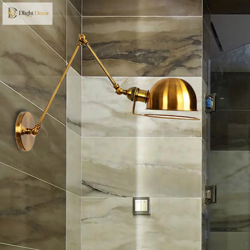 Vintage Style Swing Arm Wall Light With Brass/Copper Finish And Bowl Shade - 1 - Light Mount Design