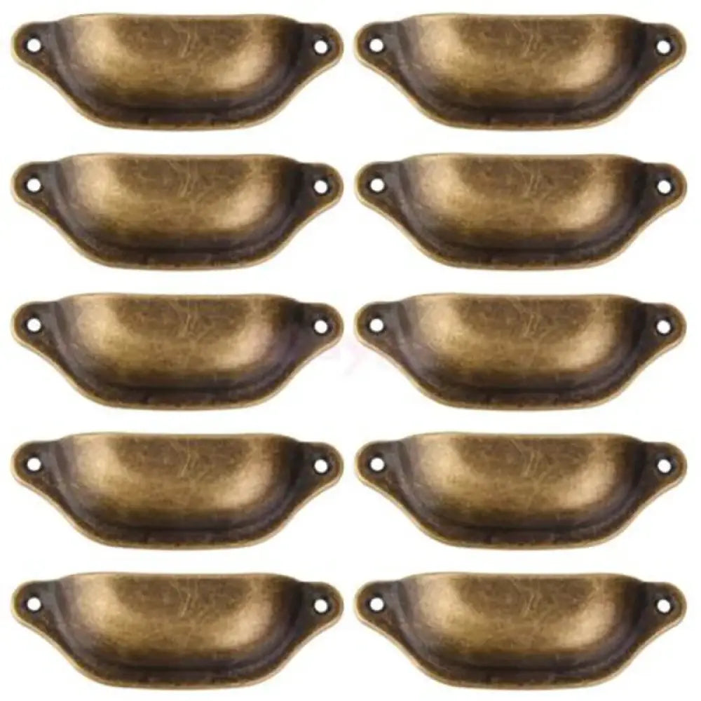 10Pcs Retro Antique Brass Shell Pull Handles – Vintage Kitchen Drawer and Cabinet Knobs 10pcs Door Pull