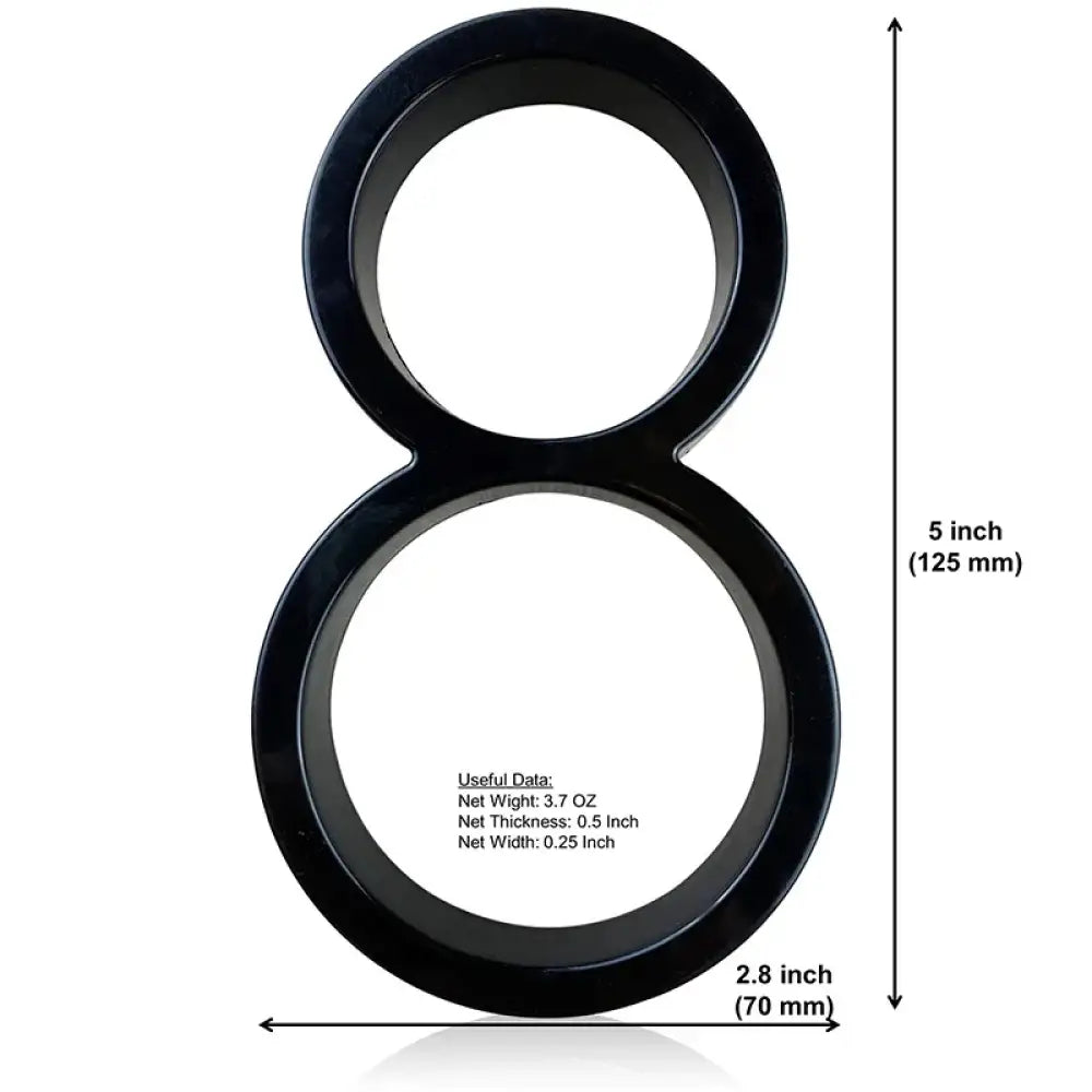 125mm 3D Black Zinc House Numbers – Arabic Numerals with Floating Doorplate Holder 8 / 125MM Brass Letters