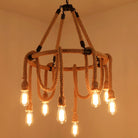 Embrace Exposed Bulb Elegance: The Antiqued Beige Hemp Rope Chandelier Pendant Lighting