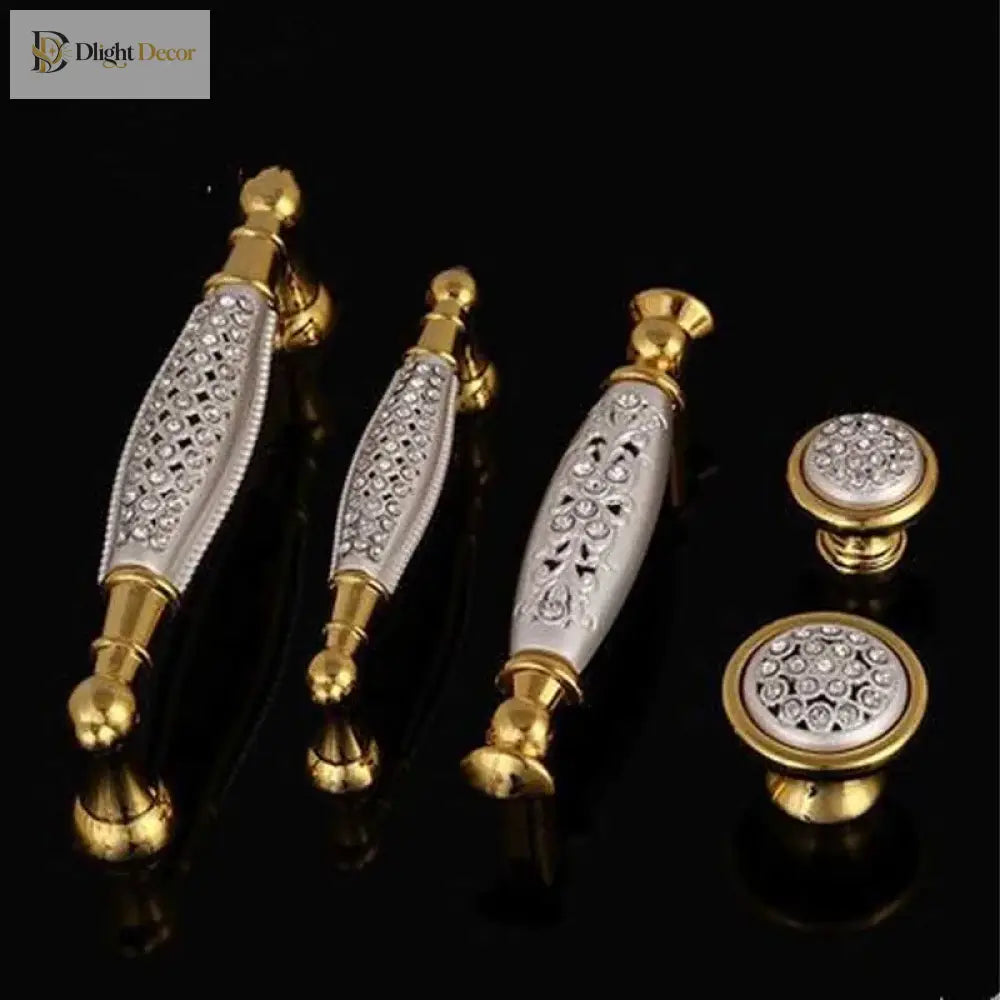 Deluxe 24K Gold Furniture Handle with K9 Crystal – Elegant Drawer Pull for Cabinets and Wardrobes (96mm) Handles