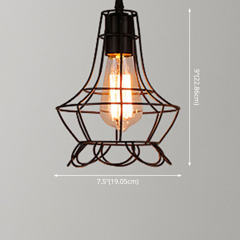 Catherine - Adjustable Industrial Pendant Light With Metal Cage (Various Shapes)