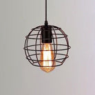 Catherine - Adjustable Industrial Pendant Light With Metal Cage (Various Shapes) Black / Globe