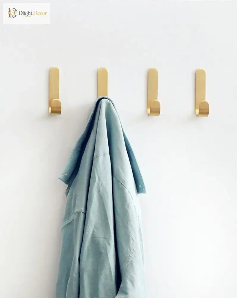 2pcs Brass Wall Hooks – Nail-Free Gold Adhesive Hangers for Towels Bags and Clothes wall Hook