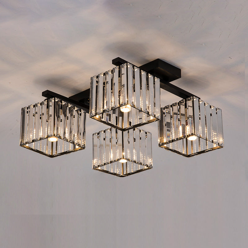 Anya’s Modern Crystal Chandelier - Square Design 4 / Black Ceiling Light
