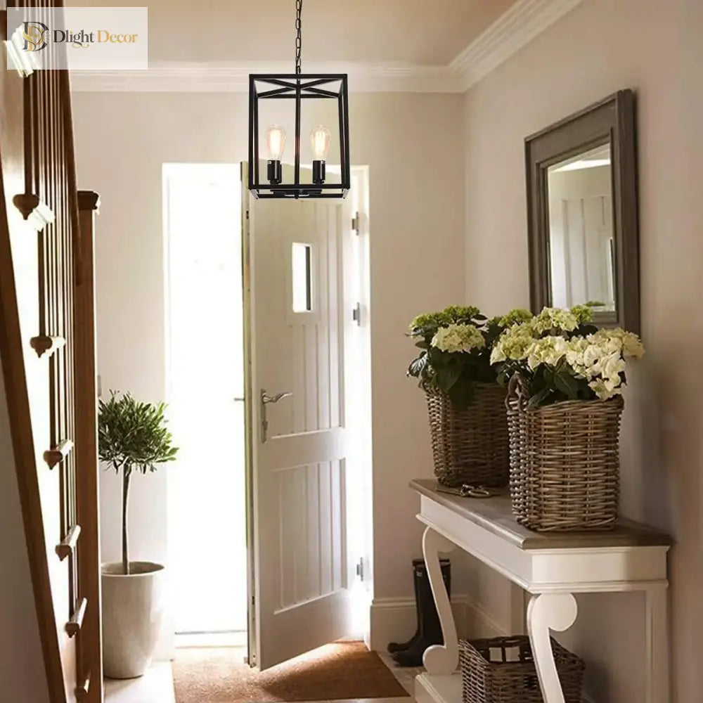Industrial Metal Lantern Chandeliers 4 - Light Adjustable Height Farmhouse Ceiling Rustic Gold