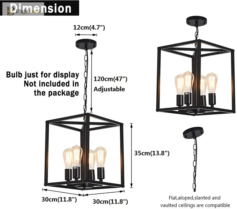 Industrial Metal Lantern Chandeliers 4 - Light Adjustable Height Farmhouse Ceiling Rustic Gold