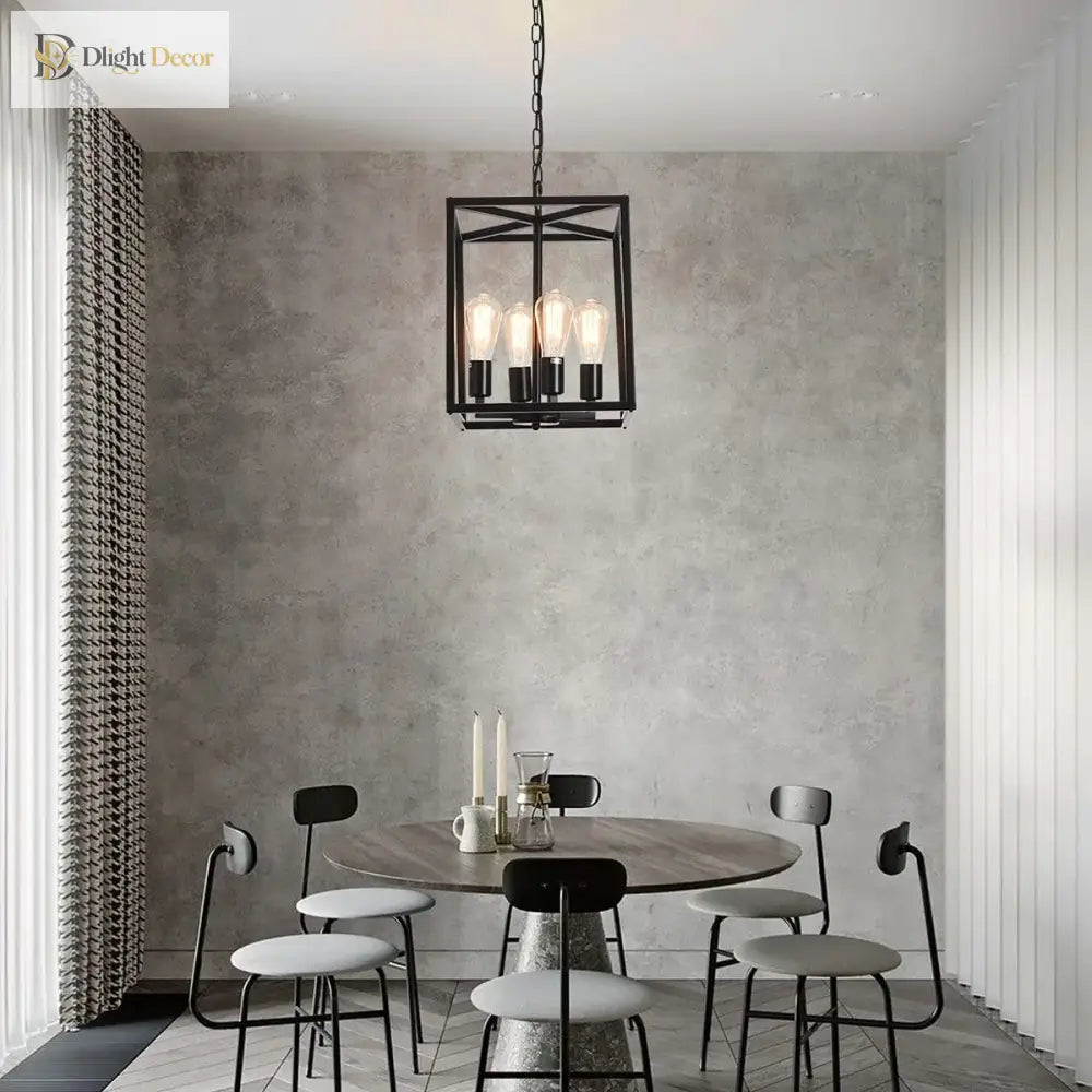 Industrial Metal Lantern Chandeliers 4 - Light Adjustable Height Farmhouse Ceiling Rustic Gold