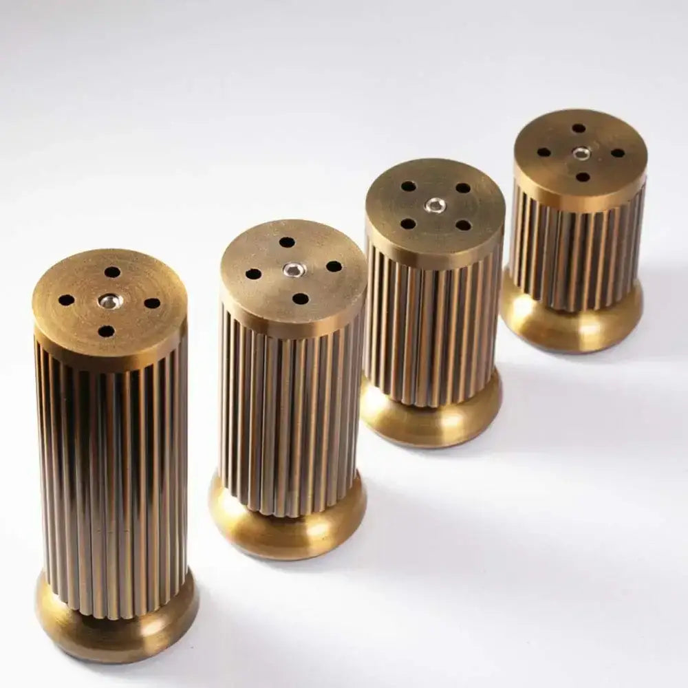 Adjustable antique copper furniture legs with ribbed tubes and round mounting plates