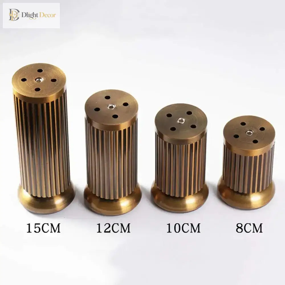 Set of four antique copper furniture feet with ribbed sides and circular screw plates