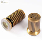 Antique copper furniture leg showing ribbed tube and non-slip underside with mounting plate