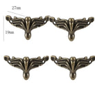 Four antique bronze corner feet with leaf fan detailing and mounting hole points