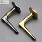 Black and gold aluminum furniture legs with curved base and round mounting plates