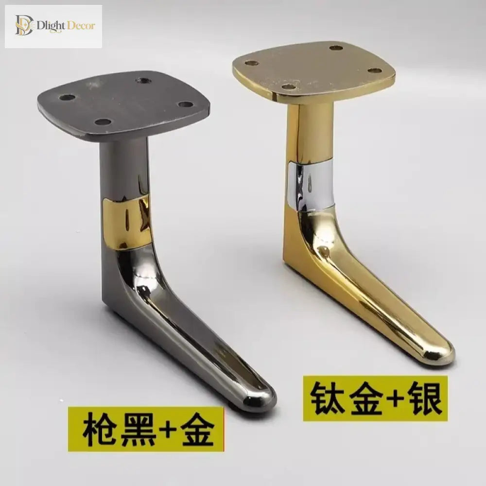 Aluminum furniture legs in gunmetal black and gold with round top plates and mounting holes