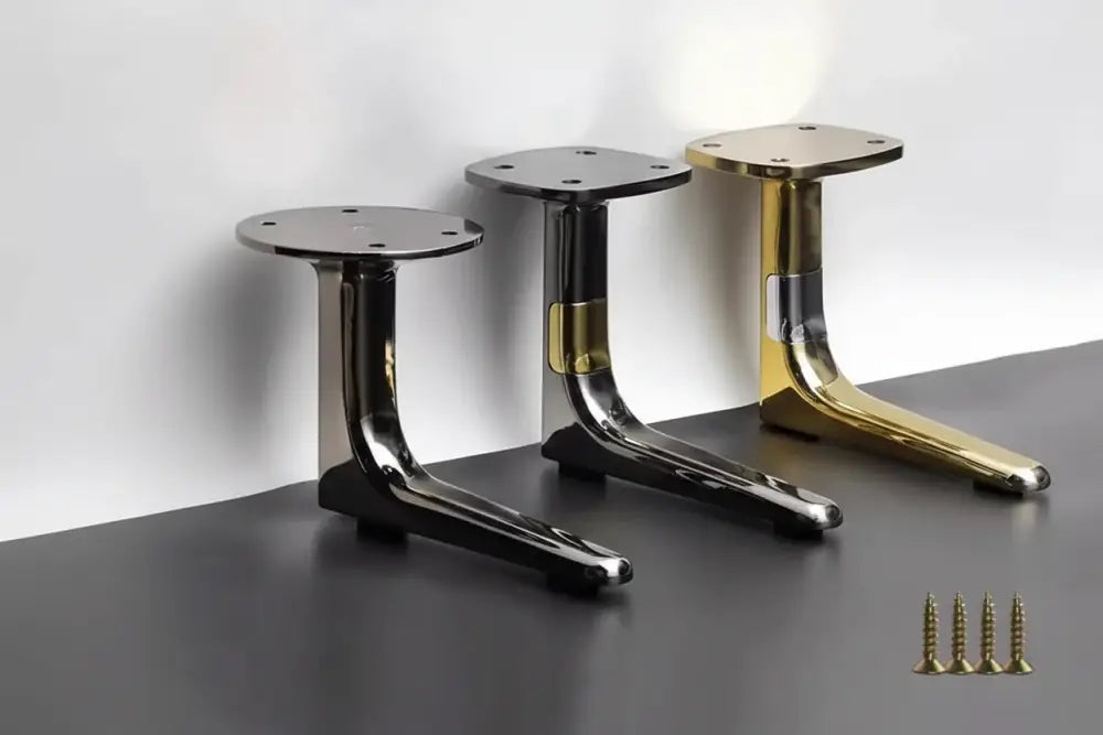Gunmetal black and gold aluminum furniture leg with round top plate and mounting holes