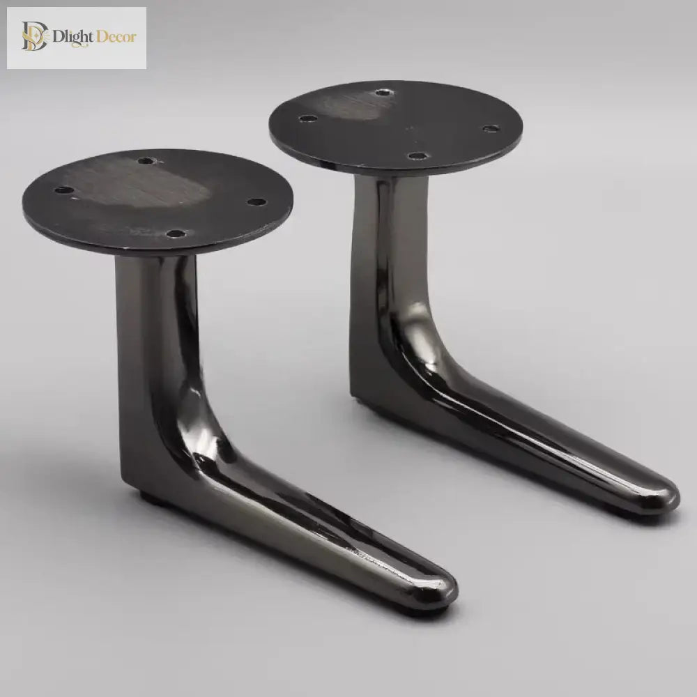 Gunmetal black aluminum furniture legs with round top plates and glossy curved bases