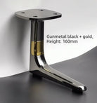Gunmetal black and gold aluminum furniture leg with round top plate, height 160mm