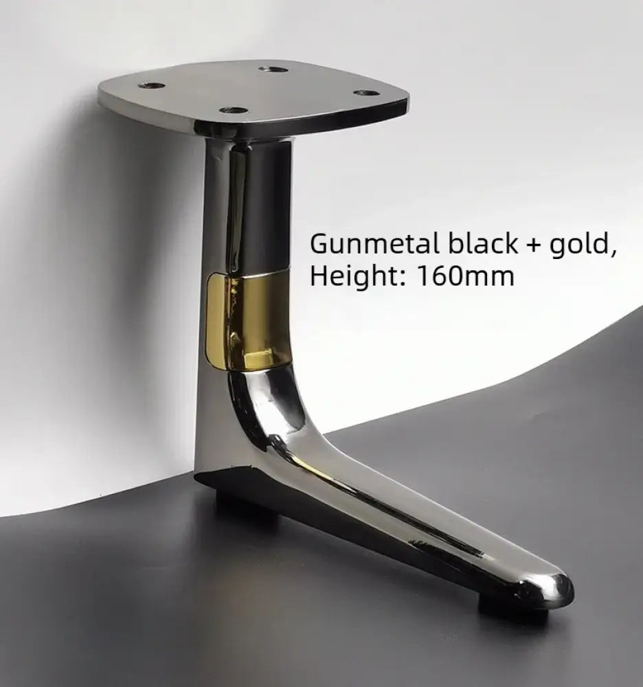 Gunmetal black and gold aluminum furniture leg with round top plate, height 160mm