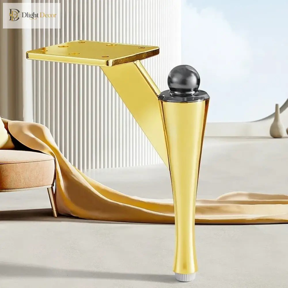 Gold two-tone furniture leg with square mounting plate and ball-style top