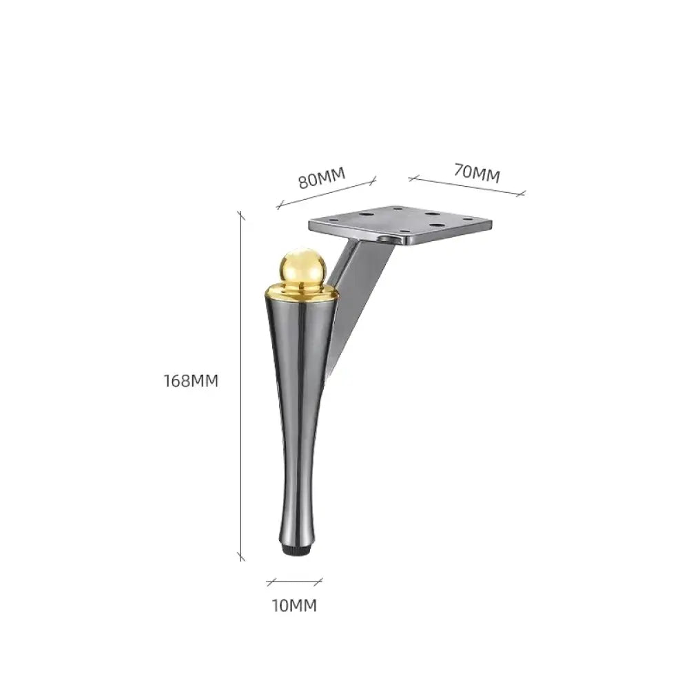 Two-tone furniture leg size diagram, square plate, gold cap on dark tapered body